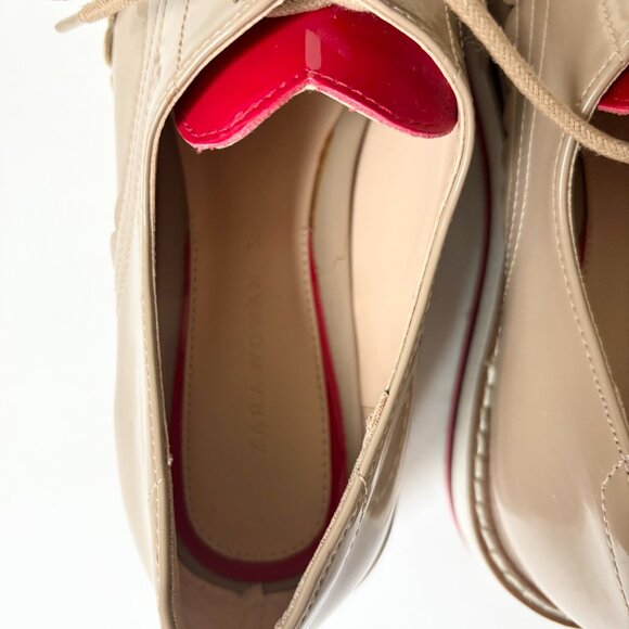 Zara Woman tan patent leather oxford shoes with red heart tongue - Picture 5 of 6